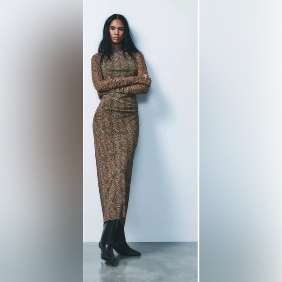 Zara Snake print New Draped Tulle Dress snake print size S NWT - Picture 4 of 8